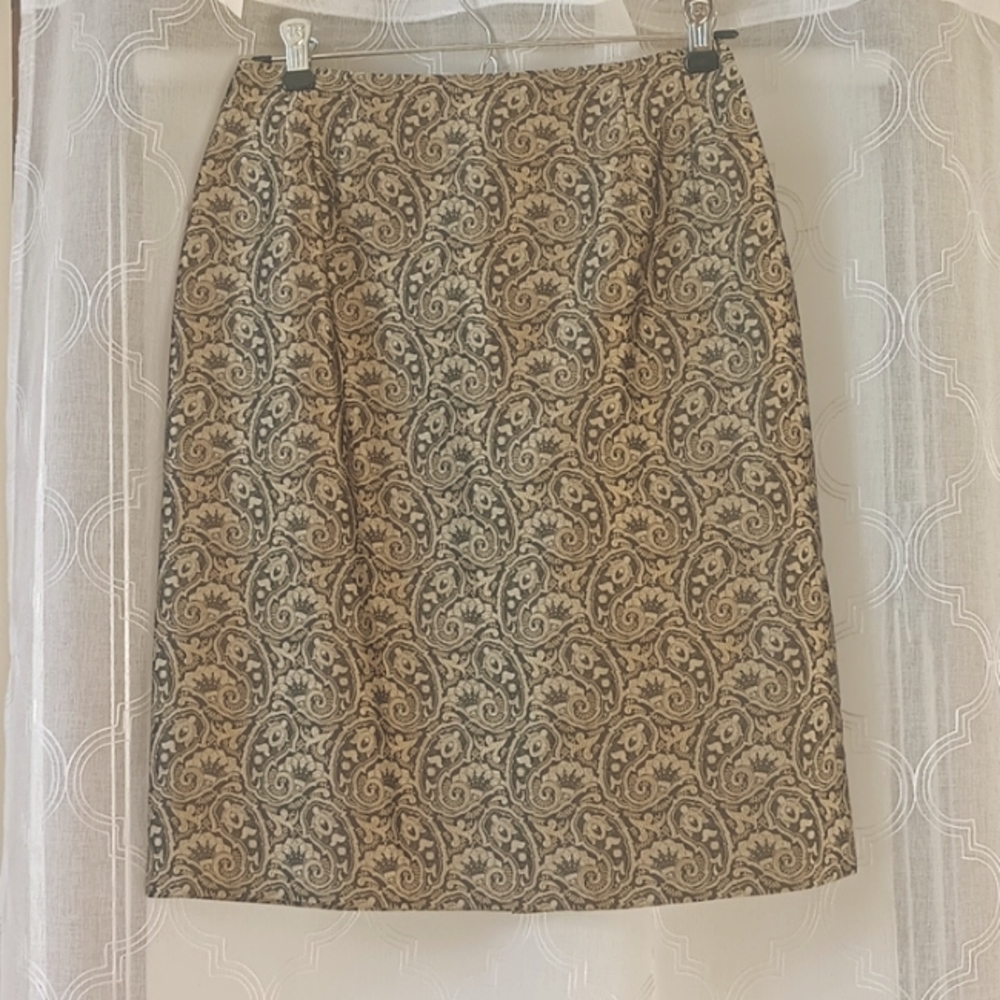 Talbot's Petite Gold & Black Paisley Skirt